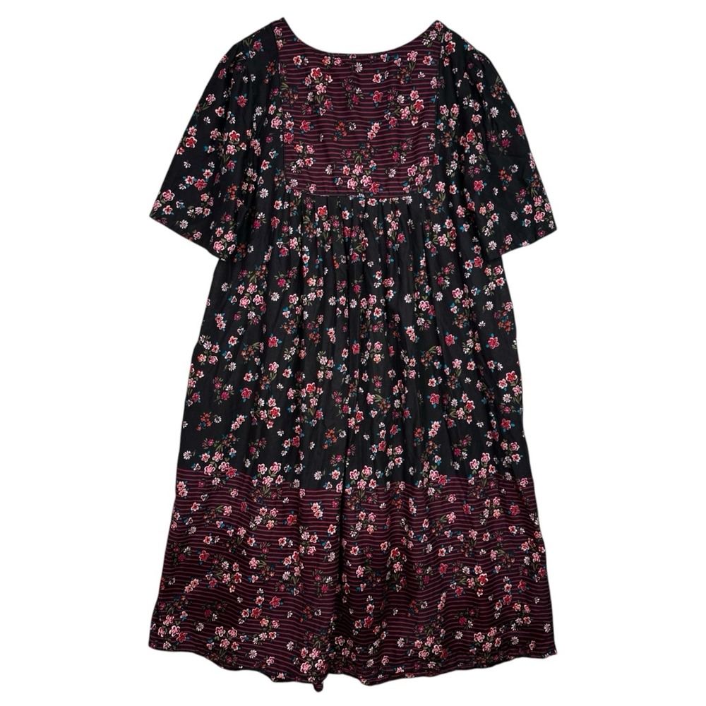 Only Necessities Dress 2X 26/28 Black Floral Cotton Maxi Prairie Boho Plus Size